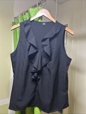 Black Ruffle Front Sleeveless Blouse